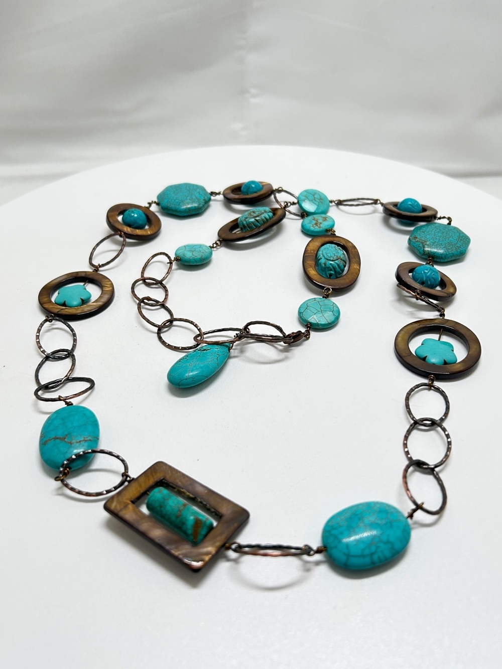 Vintage Turquoise And Lucite Chain Belt, 33”- 37”